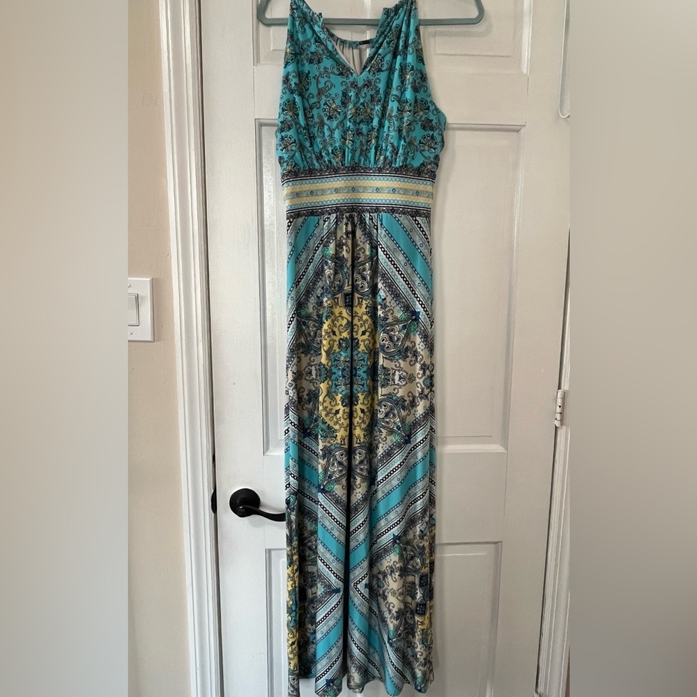 Blue and Yellow Halter Maxi Sundress for Casual Days